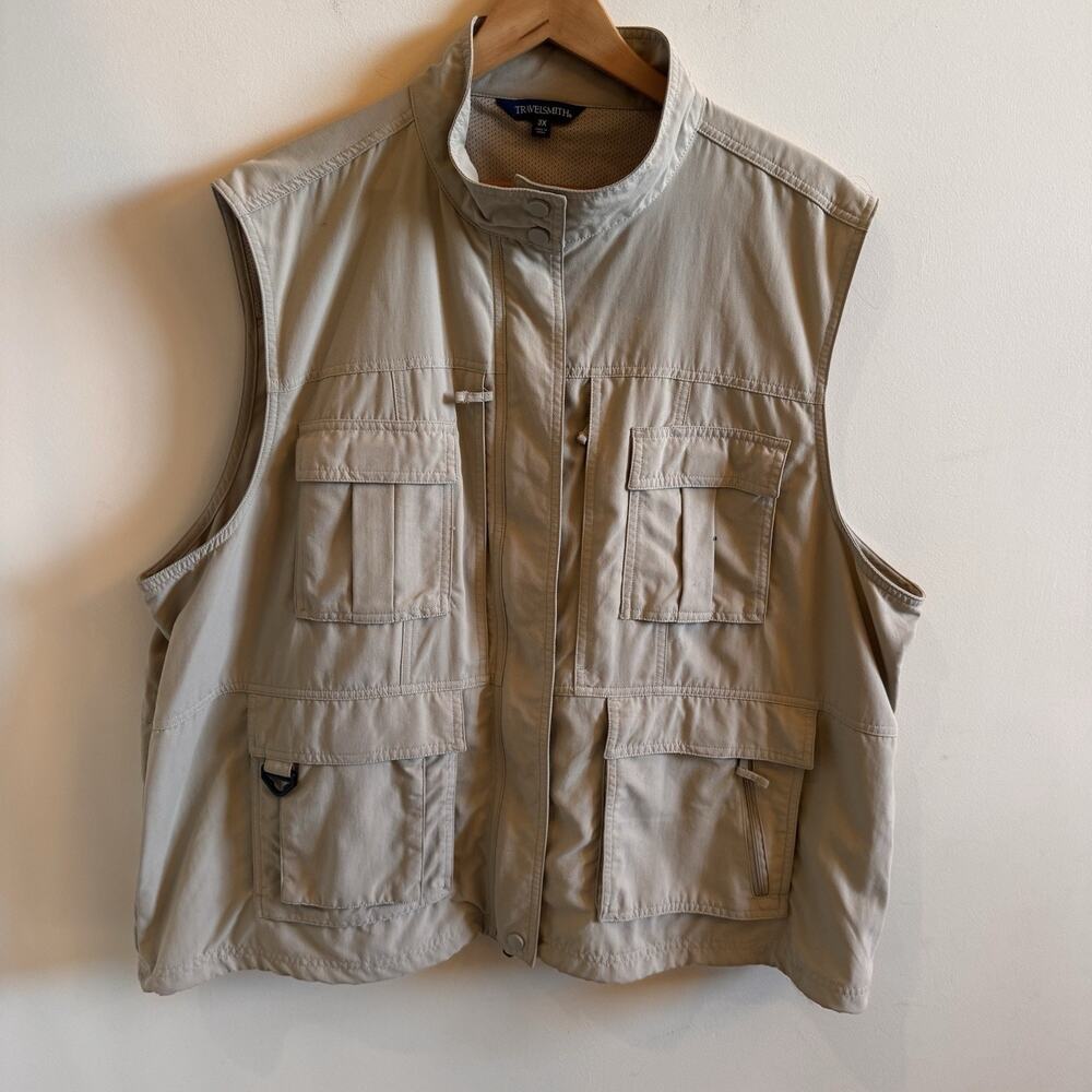 TravelSmith Utility Vest Mens 3X 14 Pockets Fishing Outdoor‎ Travel Hiking Beige